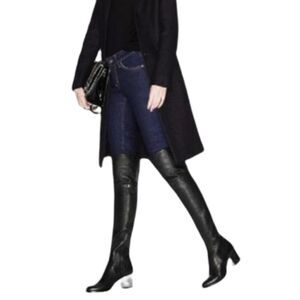 JIMMY CHOO Mercer Over the Knee OTK Leather Silver Block Heel Boots 39.5